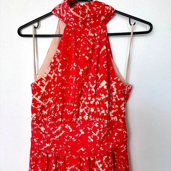 Cynthia Steffe Red White Halter Tie Neck Dress, Size 4 - Picture 2 of 10